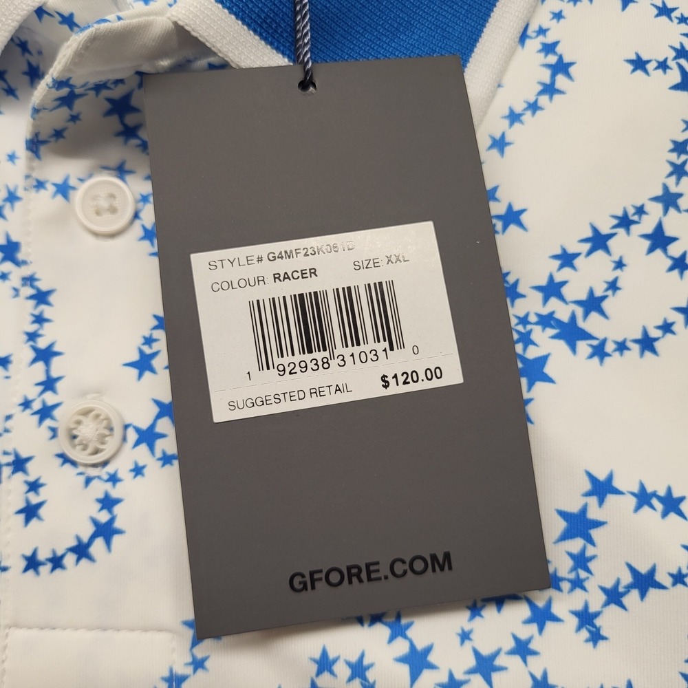G Fore Polo Shirt Mens 2XL Blue Geometric Performance Golf Preppy Academia Logo - Picture 4 of 10